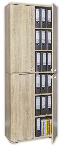 Aktenschrank abschließbar - Ordnerschrank - Büro Möbel B 80,2 cm x H 214,7 cm x T 35 cm - Bücherschrank - Sonoma-Eiche [Funktional, Stabil, Viel Platz für Ordner] Büroschrank