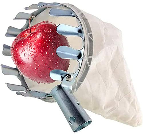 ProLeo Erntehelfer Obstpflücker mit Stoffbeutel, Apfelpflücker mit extra dickem baumwollbeutel Landwirtschaftsgartenzubehör Werkzeuge für Apfel Orangen Pfirsichbirne(Ø14 cm)