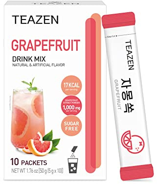 TEAZEN Grapefruit Tea Powder, Sugar Free, Hibiscus and Green Tea, Powdered Mix Beverage from Korea, On-the-Go 10 Packets, 1.76oz