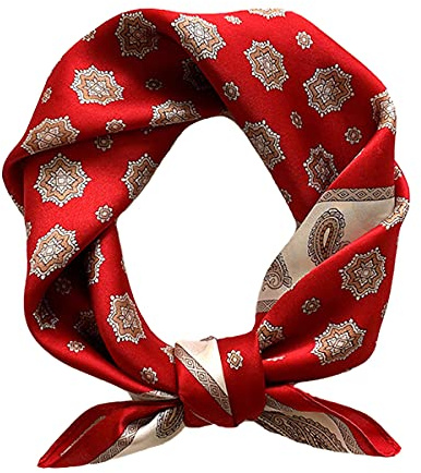 Aufeel Women's 100% Pure Mulberry Silk Small Square Scarf - Neckerchief Women - Silk Headscarf - 21 x 21, Red, Small