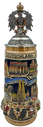 Zöller & Born Bierkrug Panorama Deutschland, mit Deckelfigur, Seidel 0,5 Liter Bierseidel
