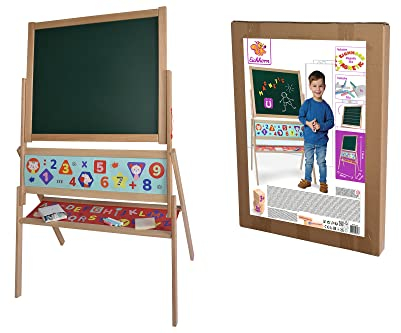 Eichhorn-Magnet Standtafel, Kindertafel mit 48 Magnetbuchstaben, 10 Kreiden, Schwamm, zweiseitig beschreibbar, mit Ablage, drehbar, 60 teilig, 66x110 cm, aus Buchenholz, ab 3 Jahren, Bunt, 100002589