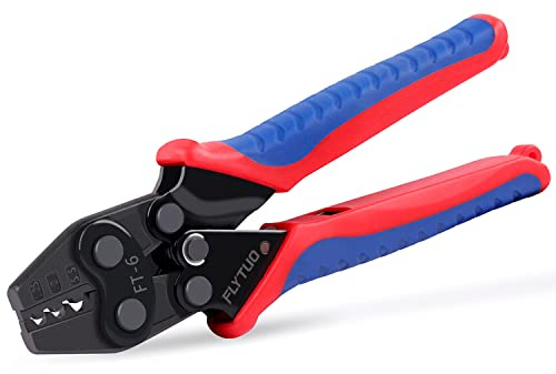 Flytuo Nicht isolierte Terminal-Crimpzange, AWG 16-10/1.25-5.5mm² Ratschen-Crimpzange für nicht isolierte Klemmen und Butt/Spice/Open/Plug Connectors(FT-6)