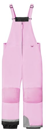 WULFUL Kids Ski Bib Pants Waterproof Boys Girls Winter Snow Pants Pink