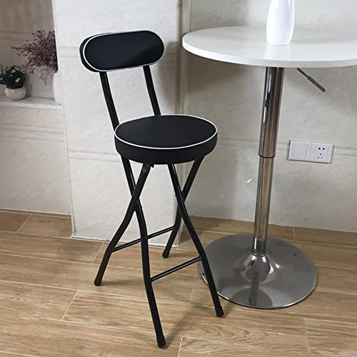 XUAN Sgabello Rotondo Sgabelli da Bar Imbottita Pelle Sedia da Bar Pieghevole Sedie da Cucina con Schienale E Poggiapiedi Altezza Seduta 55cm/60cm/65cm (Color : Full Black, Size : 65cm)