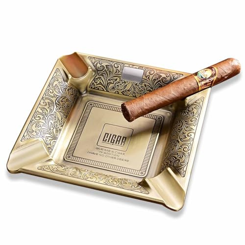 Hancigar Cigar Ashtray 4 Slots Metal Large Cigarettes Ashtray for Home and Office Gifts for Men（Yellow）