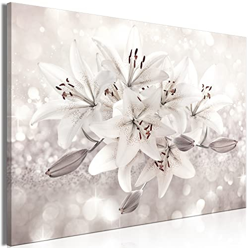 B&D XXL - Wandbilder Lilien Blumen 60x40 cm Leinwandbild 1 tlg Kunstdruck modern Wandbilder XXL Wanddekoration Design Wandbild Natur Botanik Pflanze bokeh b-C-10285-b-a