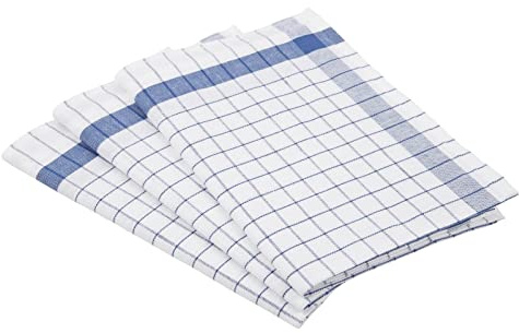 Ross 3er Pack Halbleinen Geschirrtücher Exclusiv Karo Weißfond blau, 50x70 cm