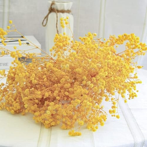 NAABHIKA 80g/Lot Weiß Gypsophila Trockenblumenstrauß Blumen Echte Blume Heimtextilien Wohnzimmer Dekoration-gelb,80g