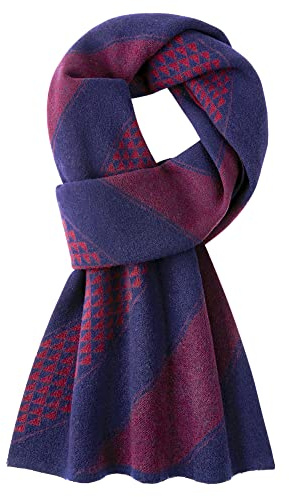 Herren Wolleschal Kaschmirschal (92% Wolle + 8% Kaschmir) Strickschal Herrenschal Extra Warm Weich für Winter Herbst - Breite Streifen Dunkelblau & Dunkelrot