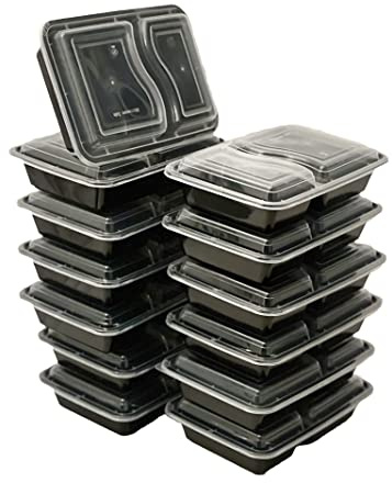 Be4Ever [12 Pack] 2 Compartment Rectangular BPA Free Reusable Meal Prep- Plastic Food Storage with Airtight Lids,Microwavable,Freezer & Portion Control Lunch Boxes (30oz)