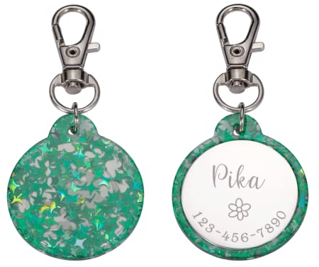 Personalisierte Haustiere Acryl-ID-Tag Personalisierter Hund Katze Buntes Halsband Anti-verlorenes Zubehör Haustier-Namensschild Haustier-ID-Halsband-Tags,Grün,25 X 38 Mm