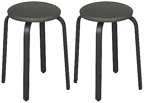 Lestarain Chaises de Salle à Manger, Lot de 2, Tabouret Cuisine, Chaise de Cuisine, Siège Rembourré, Chaise Empilable, en Simili-Cuir, Gris, LCNI116001-2