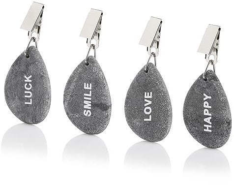 LaGreen Lot de 4 Poids de Nappe - Aide Pratique pour l'exterieur - Facile à Utiliser, Pierre Naturelle résistante aux intempéries - 4 Designs