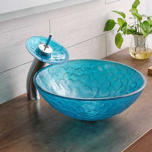 Bathroom Countertop Basin Tempered Glass Waterfall Faucet Household Bathroom Round Countertop Washbasin Wash Basin