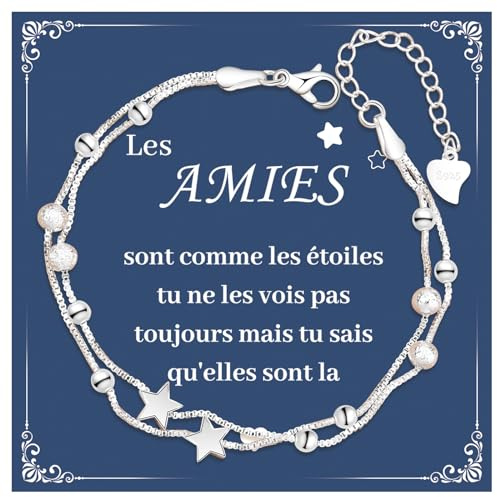 CheersLife Bracelets pour Amitié,Cadeau Femme Bracelets-Bracelet Bijoux En Argent Sterling 925 Pour Femmes Cadeau Meilleure Amie Cadeau Amie Bracelet Cadeau Pour L'anniversaire De Noël Perles Étoiles
