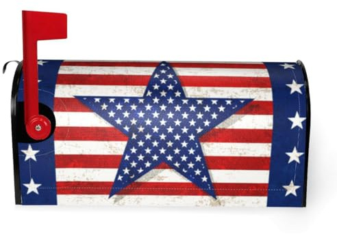 ROLUXENTIA Patriotic Star American Flag Magnetic Mailbox Cover - Waterproof Patriotic Garden and Yard Decorations, Fits Post and Letter Box for Outdoor Use, Standard Size: 21 x 18