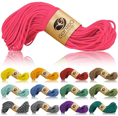 Ganzoo Paracord 350 typ 1 2,5 mm 30 m magenta, kärnmantelrep med nylon/polyester-mantel och 100% nylonkärna, utomhussnöre för knutar, flätning, armband, hundkoppel och hundhalsband