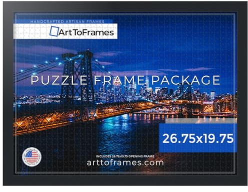 ArtToFrames 26.75x19.75 INCH / 68x50 CM Black Frame for 1000 piece Puzzles.This 1.25 Inch Custom MDF Puzzle Frame is Soft Black - Comes with Economy Acrylic (Puzzle5180-26.75x19.75)