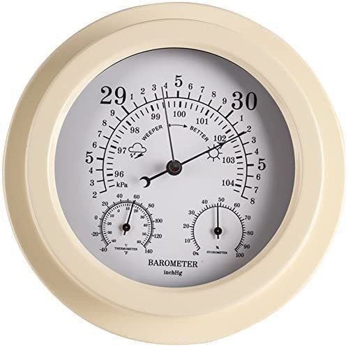 Estación meteorológica con barómetro tradicional Barómetro aneroide para colgar en la pared de 8,8 pulgadas 104 kPa, temperatura, humedad y presión de aire 3 en 1, para interiores, exteriores, monta