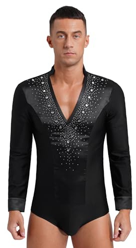 Freebily Mens Sparkly Rhinestones Latin Jazz Dance Shirt Black M