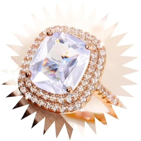Ringe Damen Ring Für Damen Frauen Finger Herren Geschenk Quadratischer Rosafarbener Diamantring, Eleganter Zirkonring, Ehering 7S1