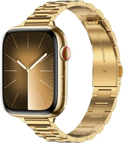 Tasikar Tunt Metallarmband Kompatibelt med Apple Watch-Armband 42mm(Serien 10) 41mm 40mm 38mm Damarmband i Rostfritt Stål Kompatibelt med iWatch Ultra SE-Serien 10 9 8 7 6 5 4 3 2 1, Guld