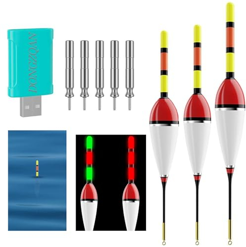 DONGZQAN 3 Stück Led Posen Angeln Mit Bissanzeiger, Leuchtposen Led Angelposen, Angelzubehör Set Bissanzeiger Angeln, Schwimmer Angeln, Angel-Posen-Set Mit Gravity Sensing Und Metall Basis