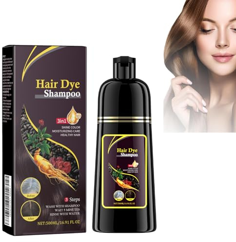 Tkekruh 3 in 1 Champú Tinte Café Natural 500ml, Champú de Color Para el Cabello Instantáneo, Champú Natural y de Larga Duración para Hombres y Mujeres, Colors Hair in Minutes Long Lasting Colour