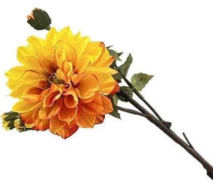 HUFFA 1 x künstliche Dahlie, Dahlie, künstliche Blume, Hochzeitsblume, Heimdekoration, Dahlie mit gebranntem Rand (orange)