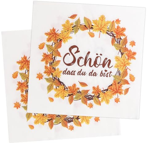 LOHAME 40 Stück Herbst Servietten Schön Dass Du Da Bist Tischdeko 33 x 33cm | Herbstkranz Papierserviette Ahornblatt Herbstdeko Herbstblätter Hochzeitsservietten für Herbst Hochzeit Erntedankfest
