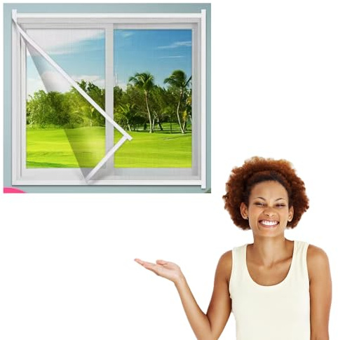 50 x 50 cm, red de malla lavable para ventana contra moscas, autoadhesiva, transparente, barrera anti-insectos con gancho y velcro, robusta, impermeable y rápida de instalar