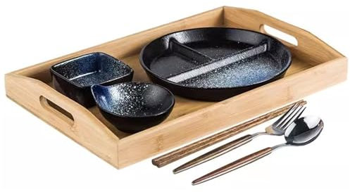 Service de table 7 pièces de style japonais avec assiettes, bols et plats de 20,3 cm, passe au lave-vaisselle et au micro-ondes