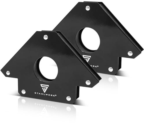 STAHLWERK Lot de 2 équerres de soudage magnétiques 34 kg | Aimant de soudage pratique de 75 lbs | Angle magnétique | Positionneur de soudure avec forte adhérence
