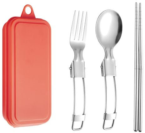 Camping-Besteck-Set, tragbares Besteck-Set mit Koffer - Faltbares Reiseutensilien-Set,Wiederverwendbare Campingbesteck-Sets aus Edelstahl, Reise-Lunch-Utensilien-Set für die Arbeit, Geschäftsreise