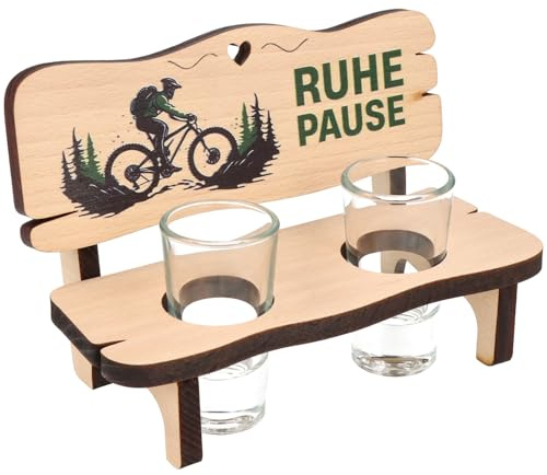 Spruchreif | Panca da liquore con 2 bicchieri, panca da liquore con stampa a colori, regalo di compleanno | mountain bike | riposo