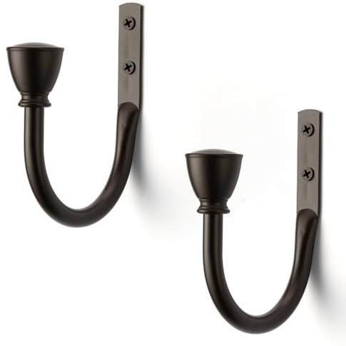 Farmhouse Curtain Holdbacks 2 Pack, Metal Curtain Side Holders for Wall, Curtain Hook for Drapes, Curtain Tiebacks Wall Mounted, Decoration Window Drapery Pull Back Hooks, Curtain Hardware Accessories