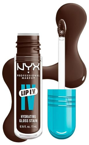 NYX Professional Makeup Feuchtigkeitsspendender Lipgloss und Lip Stain, Bis zu 12 Stunden Pflege, Lip IV Hydrating Gloss Stain, Farbe: Espresso Soak