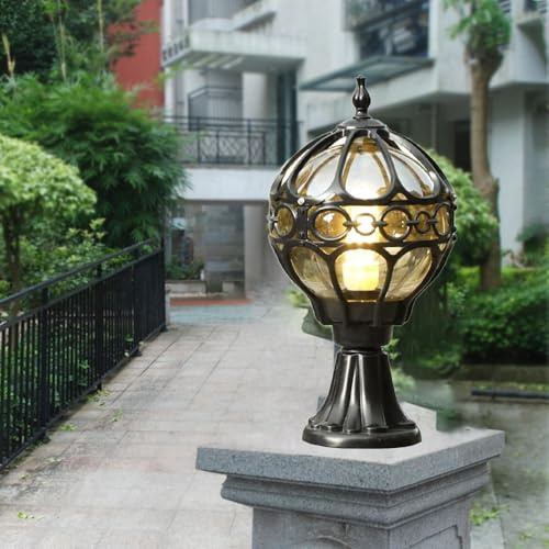 XINYASEE Farola de exterior estilo globo vintage, lámpara de columna de jardín de metal negro y cristal, iluminación exterior impermeable para patio, jardín y decoración de caminos(Negro)