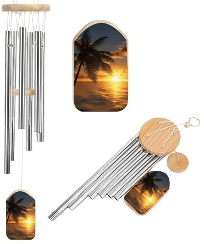 Sonnenuntergang Palme Ozean Windspiel für draußen, einzigartige Aluminiumröhren, Gedenk-Windglocke, groß, tiefer Ton, Windspiel für Terrasse, Garten, Dekoration, Geschenk für Mutter, Frauen, Nachbarn