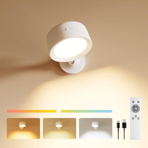 FULEN Wandleuchte Innen,LED Wandleuchten mit 18 Farbmodi, 8000mAh Akku Wandleuchte,Dimmbar, Touch und Fernbedienung,360° Drehbare Wandleuchten Innen Kabellose für Schlafzimmer Wohnzimmer,Weiß 1 Stück