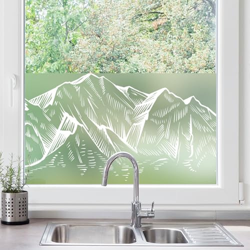dktie Lámina protectora de privacidad para ventanas, con diseño de montaña blanco, opaca, de vidrio esmerilado, estática, sin pegamento, protección UV, protección visual, protección antideslumbrante