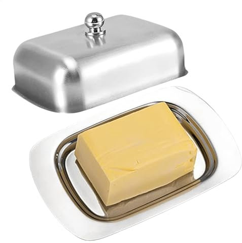 Tapa para mantequillera de encimera, de acero inoxidable, 19 x 12,3 x 7 cm, bandeja rectangular para cocina, caja de almacenamiento de queso para el hogar, comedor, uso en restaurantes occidentales