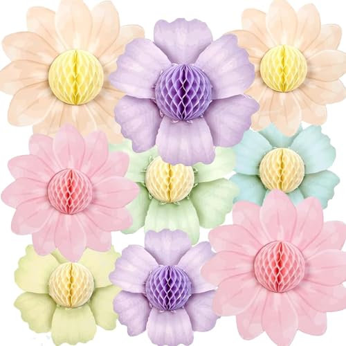 9 Stück Geburtstagsdeko Mädchen Wabenbälle, FORMVERSITY Deko Kindergeburtstag Geburtstag Deko Frau, Party Deko Papierblume, Deko Geburtstag Mädchen Geburtstagsdeko Bunt, Muttertag Deko Kommunion