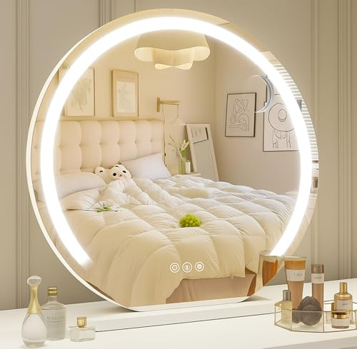 LSBIKE Explosionssicherer Beleuchteter Kosmetikspiegel mit 3 Lichtmodi, Schminkspiegel mit Beleuchtung, Augenschutz,10-fache Lupe, 330°drehbar, Touch-Design, USB&Type-C,Schlafzimmer/Badezimmer (50 cm)