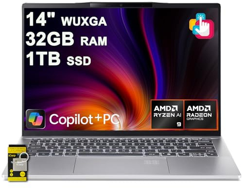 acer Swift 14 AI Portable Laptop 14 WUXGA Matte Touchscreen AMD 10-core Ryzen AI 9 365 (Up to 50 NPU Tops - Up to 73 GPU Tops) 32GB RAM 1TB SSD for Creator Business Work Win11 ICP Hub/Copilot+ AI PC