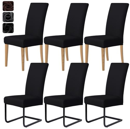 MOLVCE Stuhlhussen 6er Set Jacquard Stretch Stuhlbezug Moderne Universal schwingstuhl hussen esszimmerstühle waschbar Abnehmba für Esszimmer, Hotel, Bankett, Partys Deko, Hochzeit, Schwarz