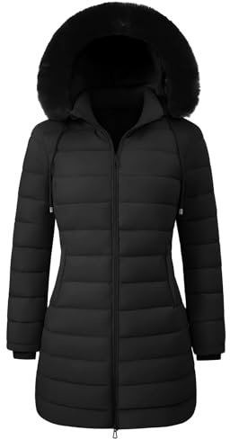 RITOSTA Mantel Damen Winter Steppmantel Lang Wintermantel Warm Winterjacke mit Kapuze Parka Damen-Jacken Puffer Kapuzenmantel Winterparka Outdoorjacke mit Taschen(Schwarz,L)