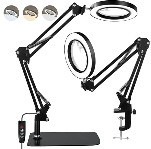 COVVY 10X Magnifying Glass with Light and Stand, 3 Color Modes Lighted Magnifier Lamp,LED Magnifying Glass for Reading, Hobbies, Crafting, Sewing, Senior