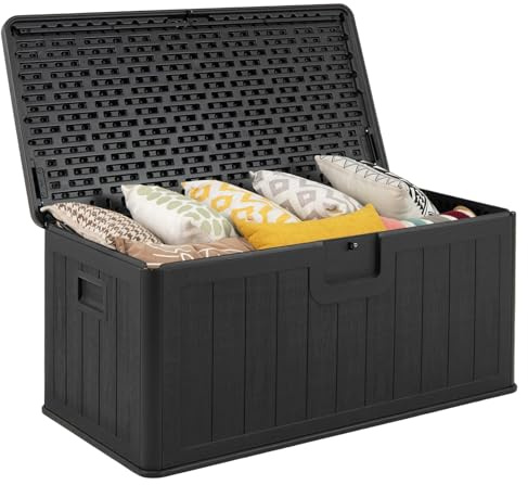 COSTWAY Coffre de Rangement Extérieure en Résine 378 L, Boîte de Rangement Imperméable avec Couvercle Verrouillable, pour des Outils Jouet Accessoires, pour Intérieur et Extérieur (Noir)